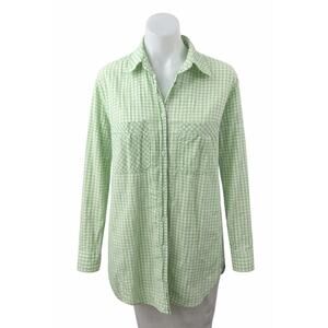 Stradivarius Green Gingham Check Collared Long Sleeve Button Down Shirt Top Sz S
